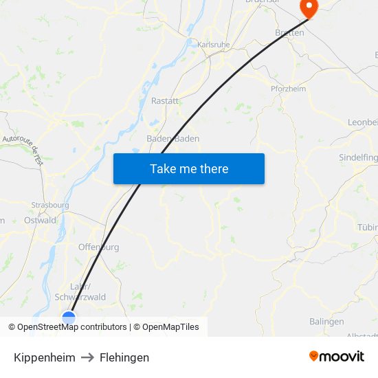 Kippenheim to Flehingen map