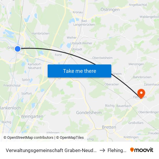 Verwaltungsgemeinschaft Graben-Neudorf to Flehingen map