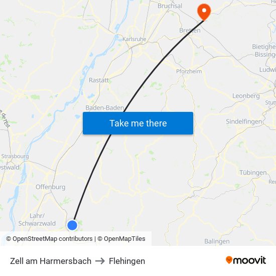 Zell am Harmersbach to Flehingen map