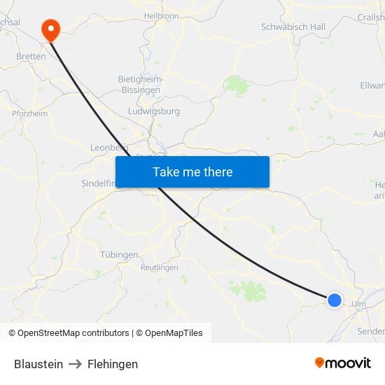 Blaustein to Flehingen map