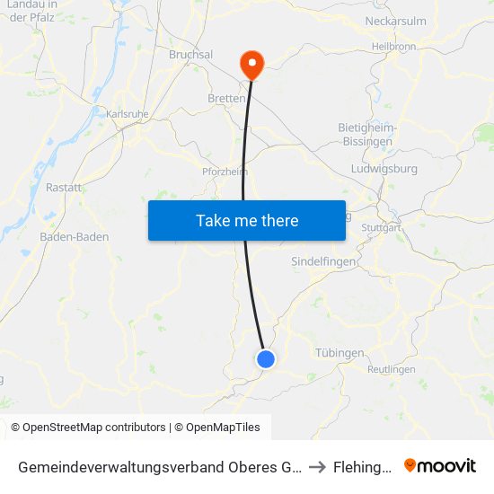 Gemeindeverwaltungsverband Oberes Gäu to Flehingen map