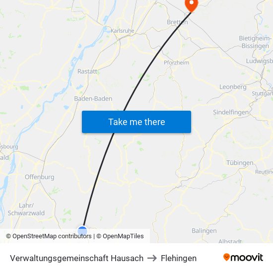 Verwaltungsgemeinschaft Hausach to Flehingen map