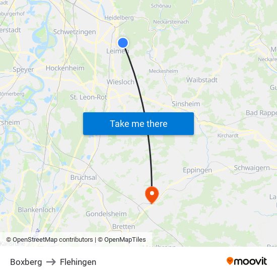 Boxberg to Flehingen map
