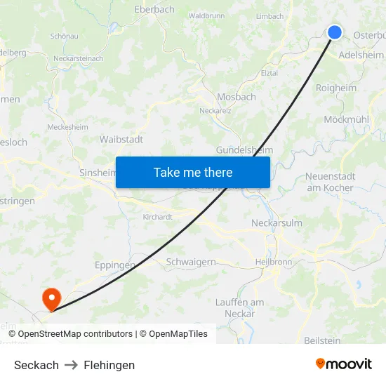 Seckach to Flehingen map