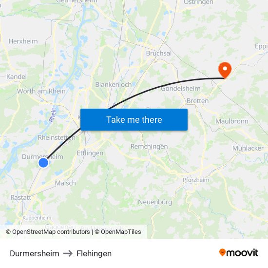 Durmersheim to Flehingen map