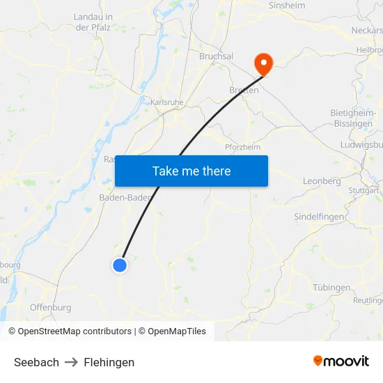 Seebach to Flehingen map