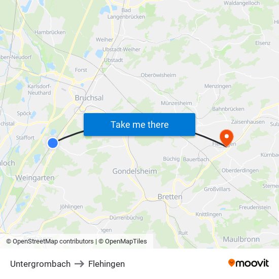 Untergrombach to Flehingen map