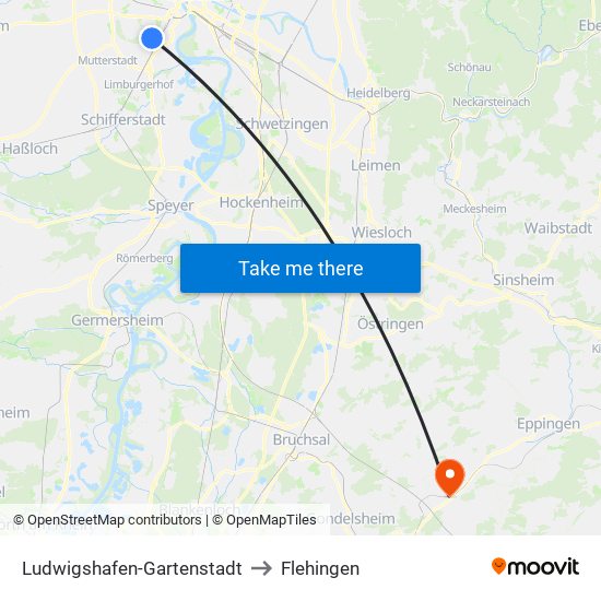 Ludwigshafen-Gartenstadt to Flehingen map