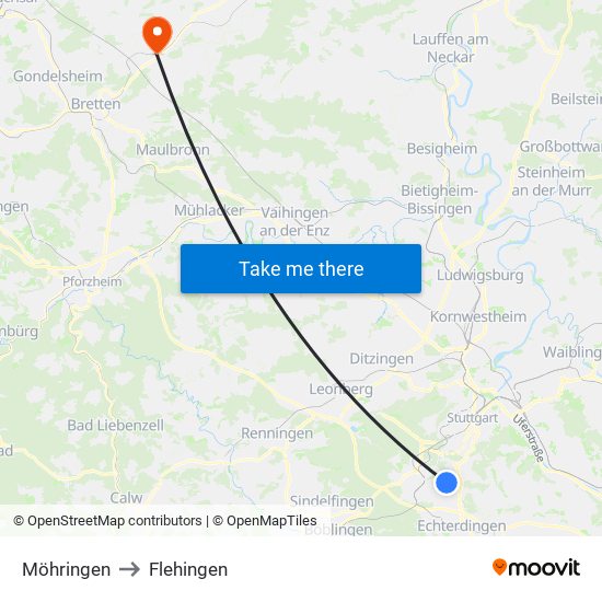 Möhringen to Flehingen map