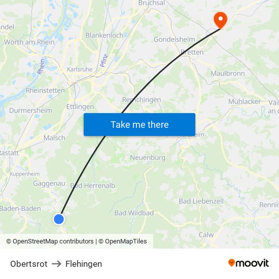 Obertsrot to Flehingen map