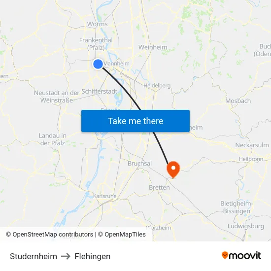 Studernheim to Flehingen map