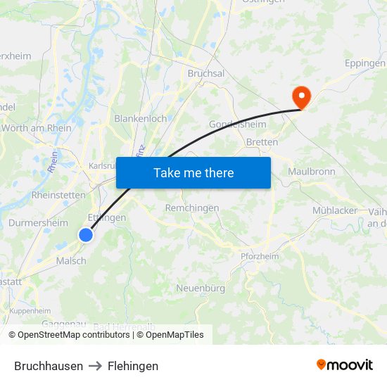 Bruchhausen to Flehingen map