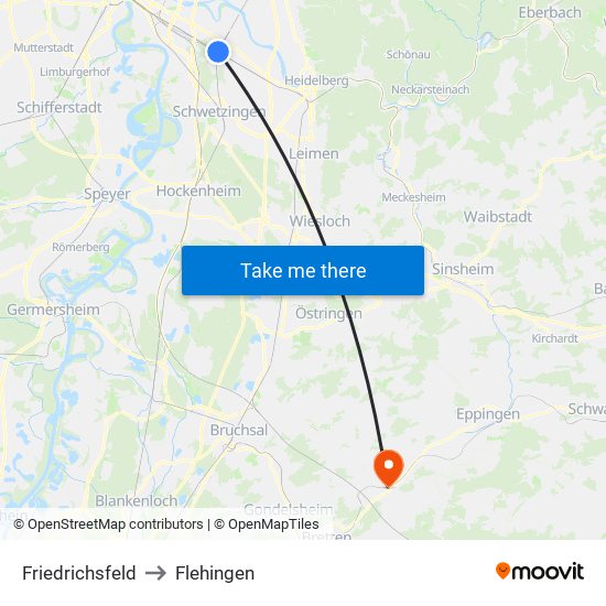 Friedrichsfeld to Flehingen map