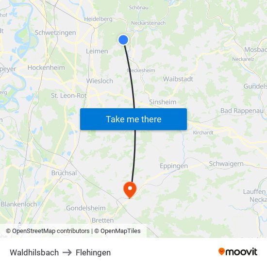 Waldhilsbach to Flehingen map