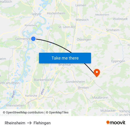 Rheinsheim to Flehingen map