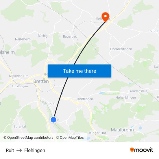 Ruit to Flehingen map
