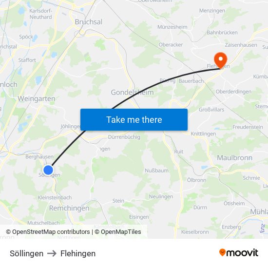 Söllingen to Flehingen map
