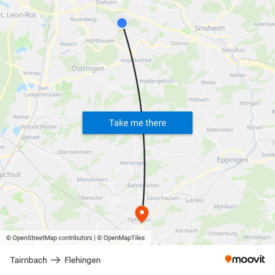 Tairnbach to Flehingen map
