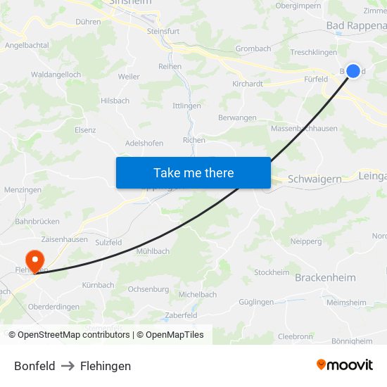 Bonfeld to Flehingen map