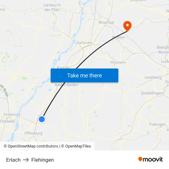 Erlach to Flehingen map