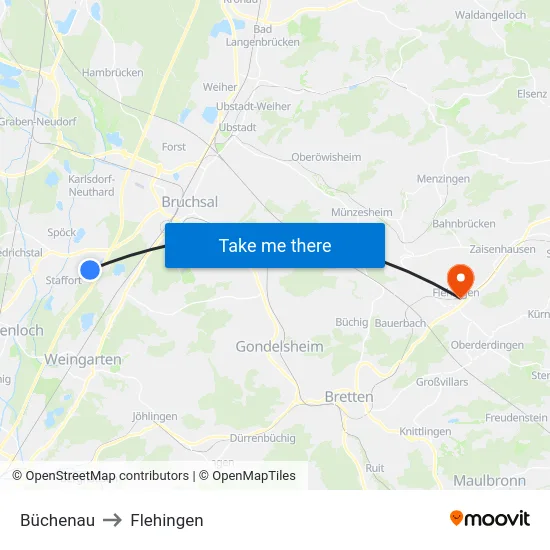 Büchenau to Flehingen map