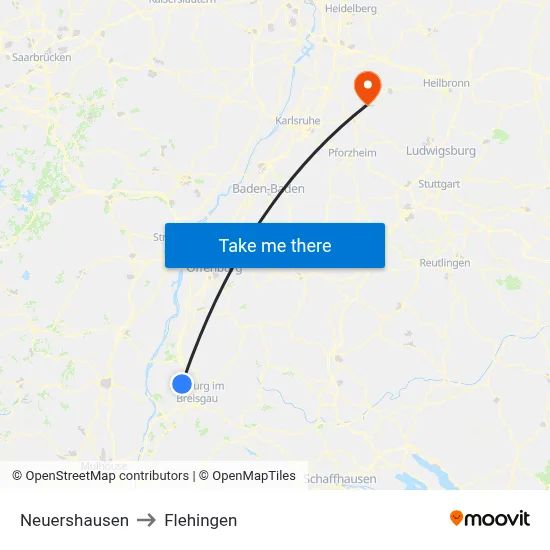 Neuershausen to Flehingen map
