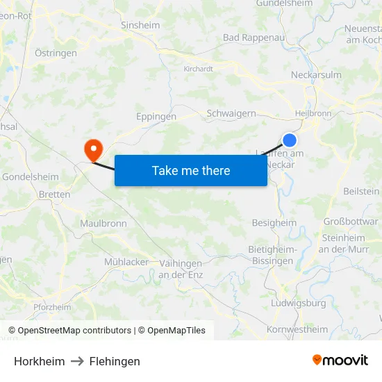 Horkheim to Flehingen map