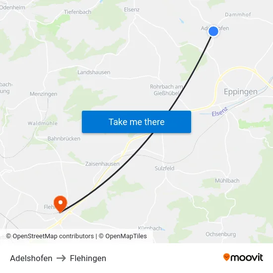 Adelshofen to Flehingen map