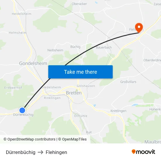 Dürrenbüchig to Flehingen map