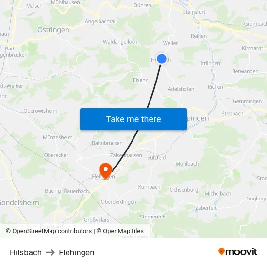 Hilsbach to Flehingen map