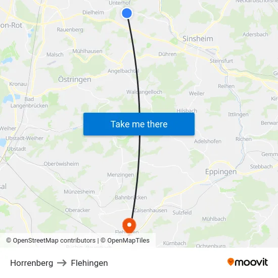 Horrenberg to Flehingen map