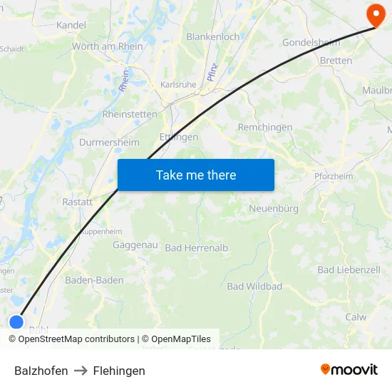 Balzhofen to Flehingen map