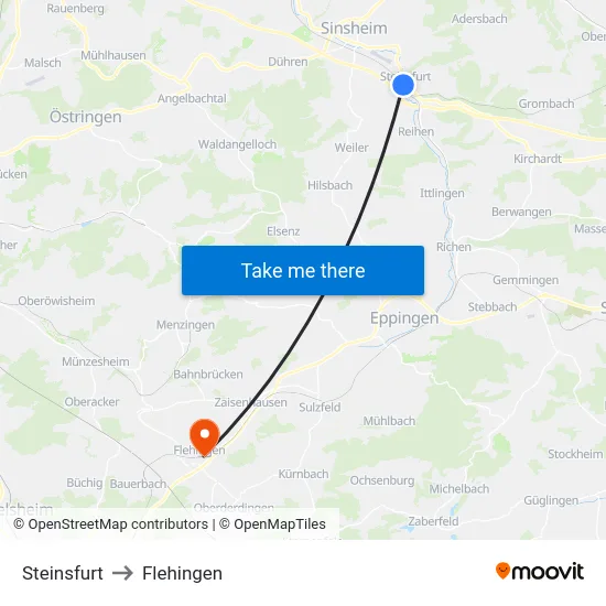 Steinsfurt to Flehingen map