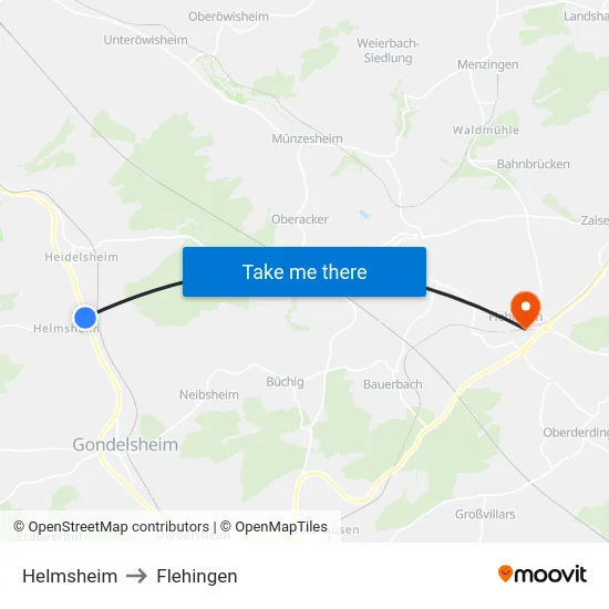Helmsheim to Flehingen map
