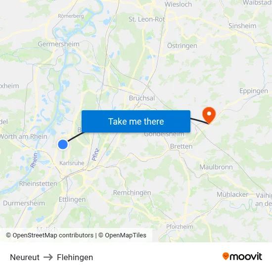 Neureut to Flehingen map