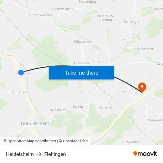 Heidelsheim to Flehingen map