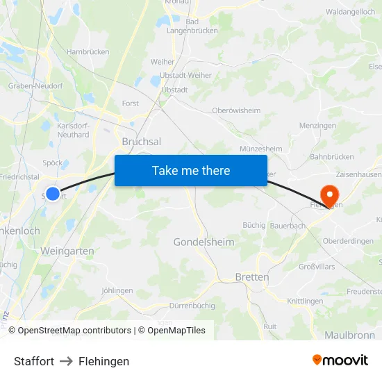 Staffort to Flehingen map