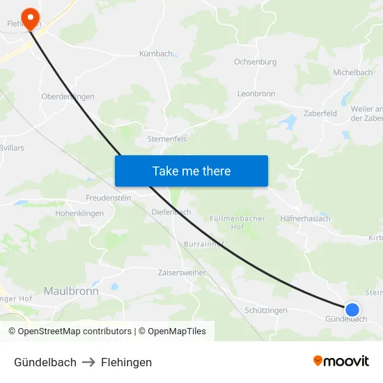 Gündelbach to Flehingen map