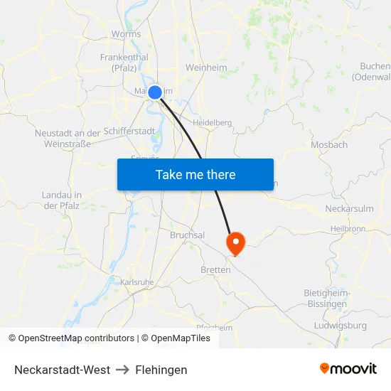 Neckarstadt-West to Flehingen map