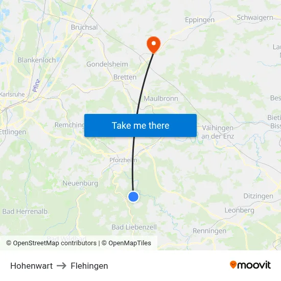 Hohenwart to Flehingen map