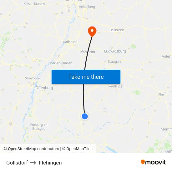 Göllsdorf to Flehingen map