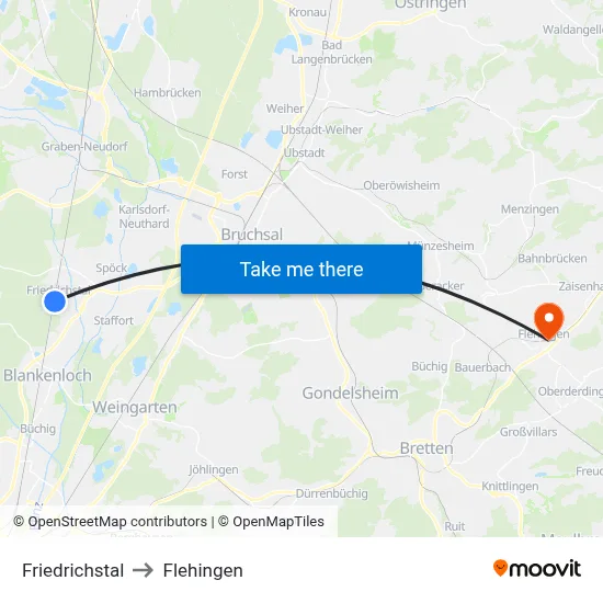 Friedrichstal to Flehingen map