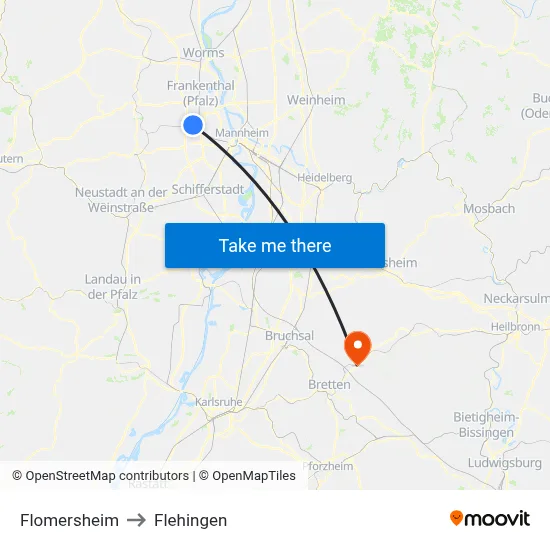 Flomersheim to Flehingen map