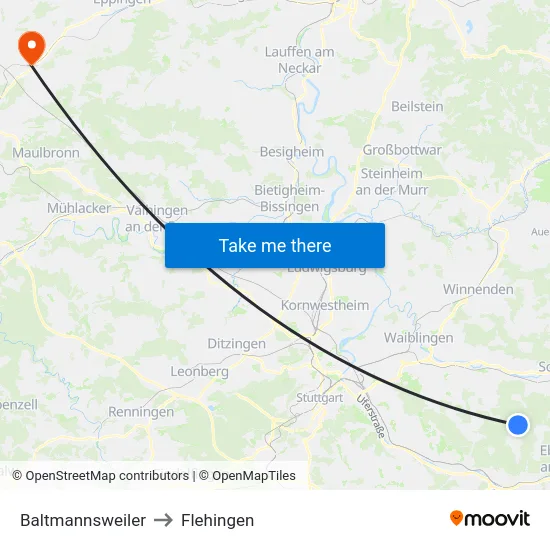 Baltmannsweiler to Flehingen map