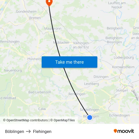 Böblingen to Flehingen map