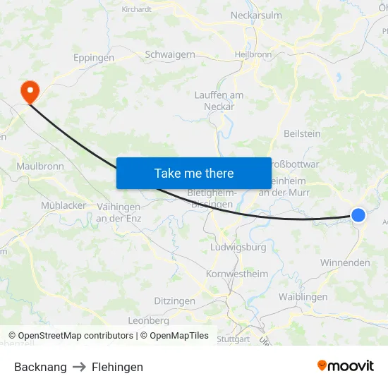 Backnang to Flehingen map