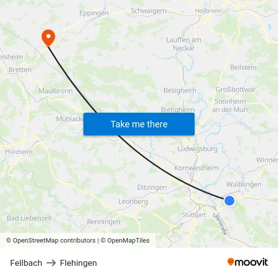 Fellbach to Flehingen map