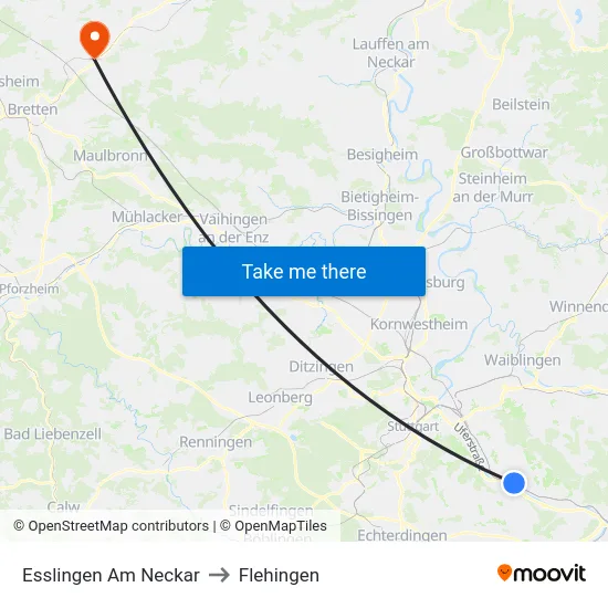 Esslingen Am Neckar to Flehingen map