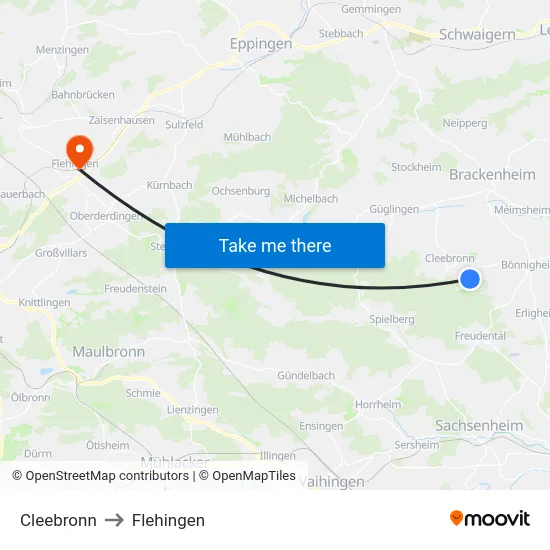 Cleebronn to Flehingen map
