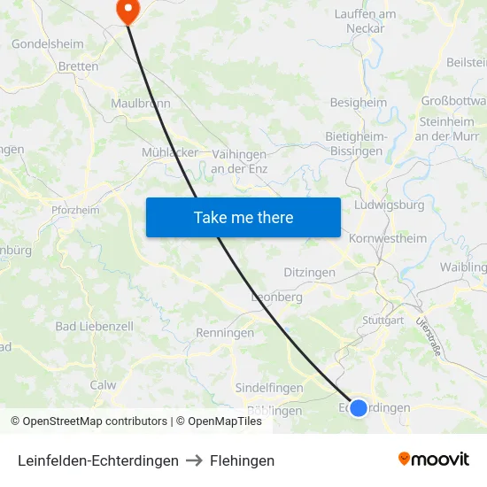 Leinfelden-Echterdingen to Flehingen map
